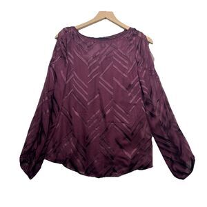 White House Black Market Women’s Size 4 Silk Y2k Burgundy Dark Abstract Top FLAW